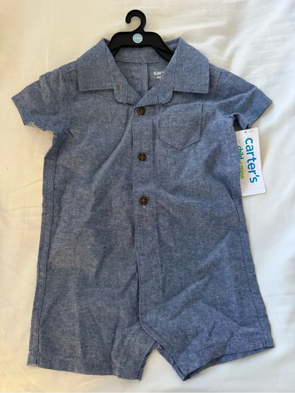 Carter's Chambray Short-Sleeve Button Romper in Blue